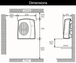 Sunhouse SDF2E Wall Mounted Downflow Bathroom Fan Heater 2kW