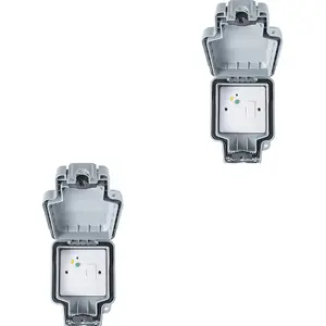 2 PACK IP66 Outdoor 1 Gang Single 13A UK Plug Socket & 30ma RCD Garden Enclosure