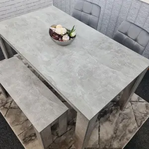 Grey Kitchen Dining Table, 2 Grey Tufted Velvet Chairs and 1 Bench Dining Set