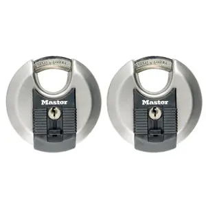 Master Lock Weather tough Heavy duty Stainless steel Metallic Closed shackle Disc Padlock (W)70mm, Pack of 2