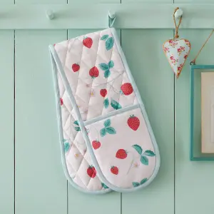 Catherine Lansfield Kitchen Strawberry Garden 18x88cm Double Oven Glove Cream/ Red