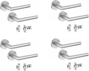 4 Pair of Mitred Design Door Handle On Round Rose Latch Door Handles 2.5" Latch Satin Nickel Finish  - Golden Grace