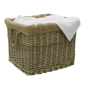 JVL Antiques Wash Canvas Lined Rectangle Log Basket with Rope Handles