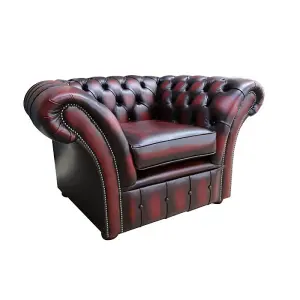 Chesterfield Club Chair Antique Oxblood Red Real Leather In Balmoral Style