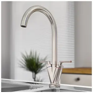 Luxury Brushed Nickel Two Handle Kitchen Sink Mixer