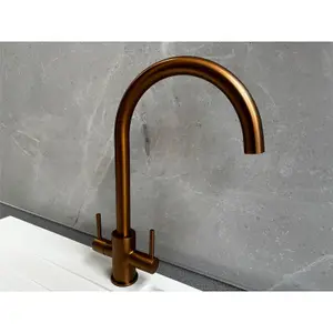 Liquida AD396CP Monobloc Swan Neck Twin Lever Copper Kitchen Mixer Tap