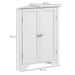 kleankin Corner Bathroom Cabinet, Recessed Doors and Adjustable Shelf, White