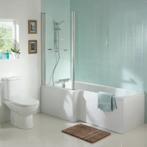 Ideal Standard Tempo Cube White L-shaped Left-handed Shower Bath, panel & screen set (L)1695mm