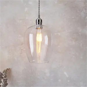 Hanging Ceiling Pendant Light - Bright Nickel Plate & Clear Glass - 10W LED E27