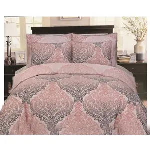 Gurule Polyester Damask Duvet Cover Set with Pillowcases Pink / Double Duvet Cover + 2 Standard Pillowcases