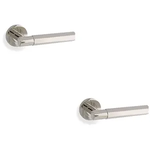 2 PACK - SOLID BRASS Hex Door Handle Set - Polished Nickel Industrial Lever Round Rose