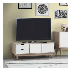 Alford Scandinavian TV Unit Stand 120cm Media Cabinet + Drawers Oak White