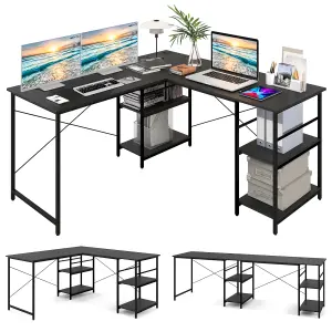 Costway L-Shaped Corner Computer Desk Study Writing Desk Workstation with Storage Shelf