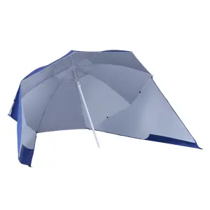 Outsunny Beach Umbrella Sun Shelter 2 in 1 UV Protection Steel Blue