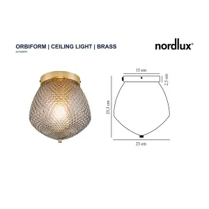 Nordlux Orbiform Indoor Entryway Kitchen Glass Ceiling Light in Brass (Diam) 23cm