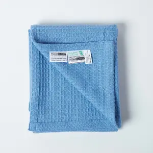 Homescapes Organic Cotton Waffle Baby Blanket Blue, 125 x 150 cm