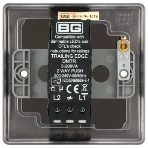 BG Raised slim Black Nickel effect 1 gang profile Single 200W Dimmer switch