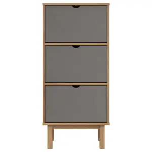 Shoe Cabinet OTTA with 3 Drawers Brown&Grey Solid Wood Pine