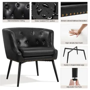 Yaheetech Black Button Tufted Faux Leather Armchair with Metal Legs