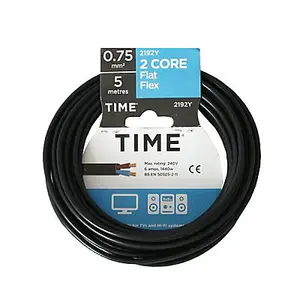 Time Black 2-core Flexible Cable 0.75mm² x 5m