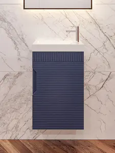 400mm wall hung blue bathroom vanity unit with basin and storage