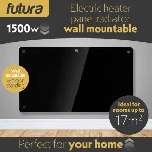 Futura Electric Panel Heater 1500W Black Wall Mounted & Free Standing Glass Timer Thermostat Control Lot 20