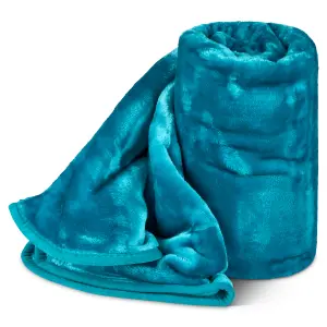 Hibernate Collection Soft Faux Mink Throw Thick Luxury Blanket - Double Turquoise