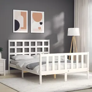 Berkfield Bed Frame with Headboard White Small Double Solid Wood