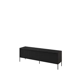 Trend 05 TV Cabinet in Black Matt - Ripple Front Design with Push-to-Open Doors & Cable Management - W1670mm x H560mm x D400mm