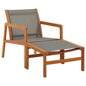 Berkfield Garden Chair with Footrest Grey Solid Eucalyptus Wood and Textilene