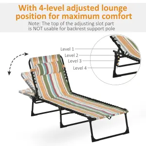 Outsunny Folding Sun Lounger Beach Chaise Chair Garden Reclining Cot Camping Hiking Recliner with 4 Position, Multicolored