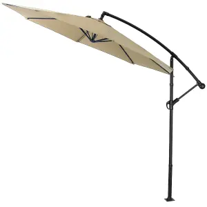 3M Khaki Crank Tilt Solar Banana Light Bar Umbrella Cantilever Parasol