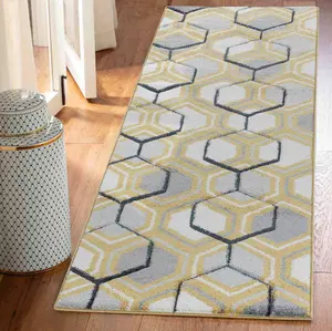 Valencia Modern Hexagon Design Carved Area Rugs Gold 60x220 cm