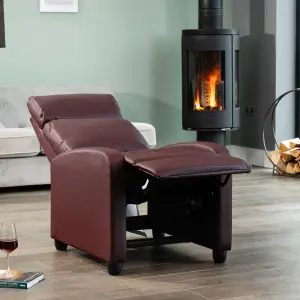 Henderson Manual Push Back Recliner Bonded Leather Armchair - Burgundy