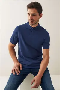 Mens Next Blue Rich Regular Fit Short Sleeve Pique Polo Shirt - Blue Rich