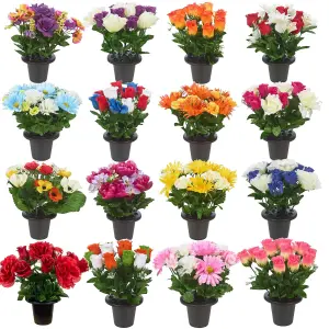 URBNLIVING 30cm Height Gerbera & Rose Purple Assorted Style Mini Flowerpots in Black Planter