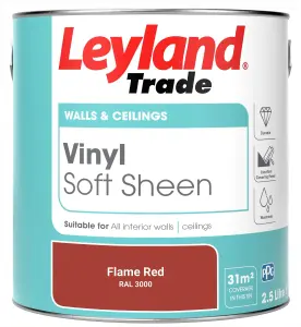 Leyland Trade Vinyl Soft Sheen Walls & Ceilings Emulsion Paint Flame Red (RAL 3000) - 2.5L