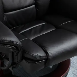 HOMCOM Swivel Manual Recliner and Footrest Set PU Leather Lounge Chair Black