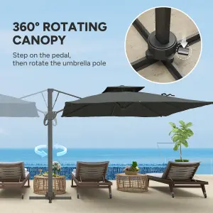 Outsunny 3(m)Garden Parasol Patio Umbrella w/ Hydraulic Mechanism Dual Top Grey