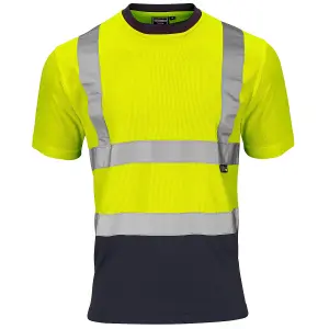 Hi Viz Two Tone Short Sleeve Bird Eye Tee Shirt- Yellow/ Navy - 4XL