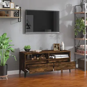 Berkfield TV Cabinet Smoked Oak 100x34.5x44.5 cm Engineered Wood