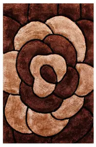 Rose Chocolate Shaggy Floral Modern Easy to clean Rug for Dining Room Bed Room and Living Room-60cm X 110cm