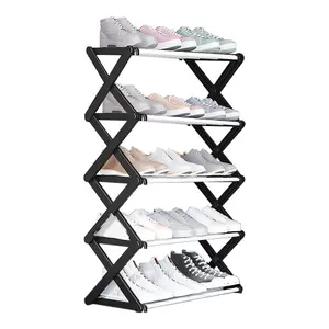 Black 5-Tier Foldable Narrow Space Saving Metal Shoe Rack Shoe Storage for 15 Pairs Shoe Organiser