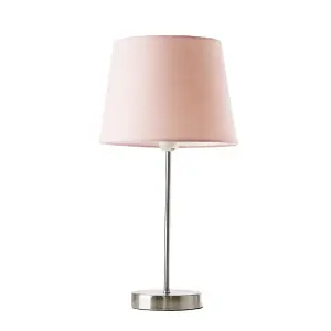 ValueLights Modern Floor Lamp In Satin Metal Finish With Pink Drum Shade