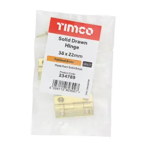 TIMCO Solid Drawn Brass Hinges Polished Brass - 38 x 22