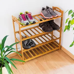 MantraRaj 4 Tier Bamboo Shoe Rack Storage Shelf Footwear Rack Wooden Storage Shelves Plants Shoe Storage Organizer Entryway Shelf