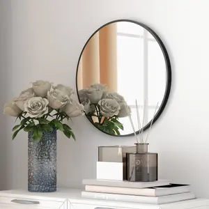 kleankin Round Bathroom Mirror, Modern Wall Mirror Aluminium Frame, 40x40 cm