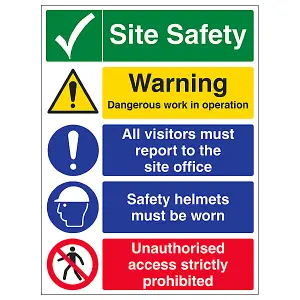 Multi Hazard Site Safety Site Tick Sign - Rigid Plastic 450x600mm (x3)