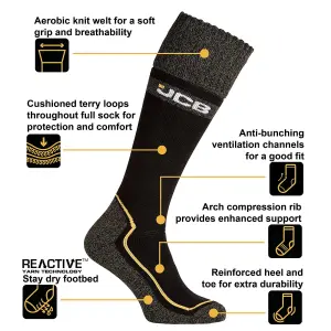 JCB Wellington Boot Socks Long Welly Sock Reinforced Heel Toe 1 Pair Size 6-8.5