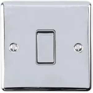 1 Gang Single 10A INTERMEDIATE Light Switch POLISHED CHROME & GREY Metal Rocker